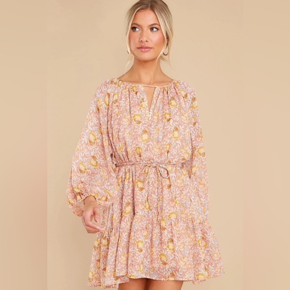 Tallula Kate Metallic Floral Belted Boho Mini Dress Size Small - Picture 2 of 12